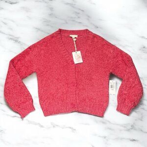 Jessica Simpson Women’s Large Pink Cropped Cardigan Soft Knit Button Front NWT